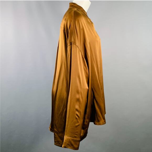 HAIDER ACKERMANN Size S Brown Silk Satin Nehru Collar Hidden Buttons Shirt - Picture 2 of 9